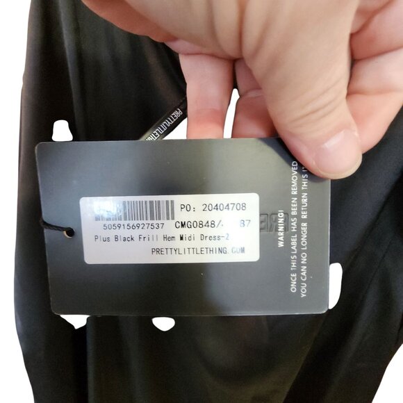 PrettyLittleThing Plus Black Frill Hem Midi Dress Size 22 - Picture 5 of 5